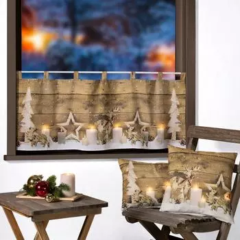 Heimtexland Рождественская штора-бистро со светодиодной подсветкой, украшение на окно, занавеска, Рождественское украшение, панельная штора Type589, 45x120 см