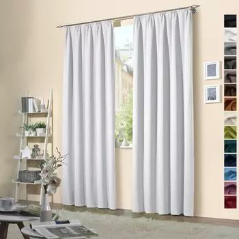 Heimtexland Упаковка из 2 термоплотных штор, защита от солнца, холодоизоляция, плотные шторы, лента с рюшами, тип штор 139, серо-белый, В x Ш 245 x 135 см