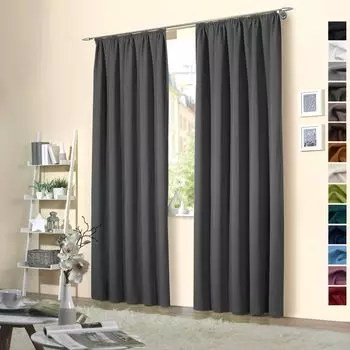 Heimtexland Упаковка из 2 термоплотных штор, защита от солнца, холодоизоляция, плотные шторы, лента с рюшами, тип штор 139, темно-серый, В x Ш 245 x 135 см