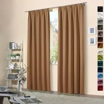 Heimtexland Упаковка из 2 термоплотных штор, защита от солнца, холодоизоляция, плотные шторы, лента с рюшами, тип штор 139 Camel, В x Ш 245 x 135 см, бежевый