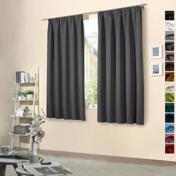 Heimtexland Упаковка из 2 термоплотных штор, защита от солнца, холодоизоляция, плотные шторы, лента с рюшами, тип штор 139, темно-серый, В x Ш 145 x 135 см