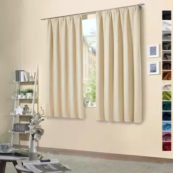 Heimtexland Упаковка из 2 термоплотных штор, защита от солнца, холодоизоляция, плотные шторы, лента с рюшами, тип штор 139, кремовый, В x Ш 175 x 135 см, бежевый