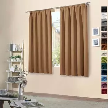 Heimtexland Упаковка из 2 термоплотных штор, защита от солнца, холодоизоляция, плотные шторы, лента с рюшами, тип шторы 139 Camel, В x Ш 175 x 135 см