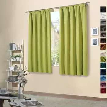 Heimtexland Упаковка из 2 термоплотных штор, защита от солнца, холодоизоляция, плотные шторы, лента с рюшами, тип штор 139, зеленый, В x Ш 175 x 135 см