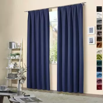 Heimtexland Упаковка из 2 термоплотных штор, защита от солнца, холодоизоляция, плотные шторы, лента с рюшами, тип штор 139, темно-синий, В x Ш 245 x 135 см