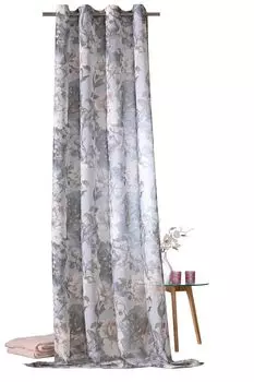 Heimtexland Занавеска с люверсами Акварельные цветы Синий натуральный лен Полупрозрачный ВxШ 245x135 Занавеска для современного загородного дома Тип761