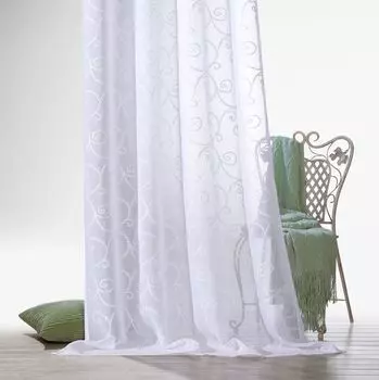 Heimtexland занавеска с люверсами и вышивкой, полупрозрачная штора с люверсами с вышивкой под лен, белая Тип895 ВxШ 245x140 см, белый