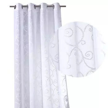 Heimtexland занавеска с люверсами и вышивкой, полупрозрачная штора с люверсами, белая Тип895 ВxШ 160x140 см, белый