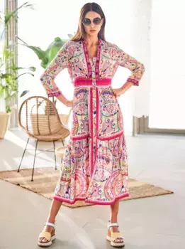 Heine платье с принтом "платье с принтом", цвет Ecru-Fuchsia-Bedruckt