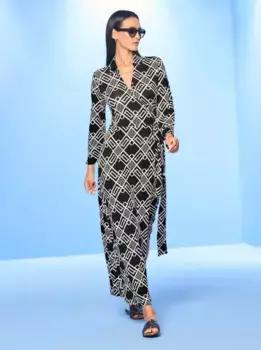 Heine платье с запахом "Джерси платье", цвет Schwarz-Sand-Bedruckt