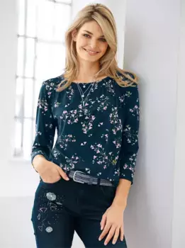 Heine рубашка с длинными рукавами "рубашка с принтом", темно-синий