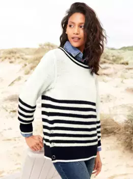 Heine свитер с круглым вырезом "Пуловер", цвет Ecru-Schwarz-Gestreift