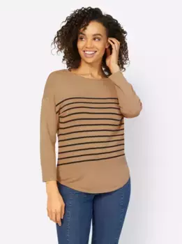 Heine свитер с рукавами 3/4 "Пуловер", цвет Camel-Schwarz-Gestreift