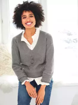 Heine Свитер с V-образным вырезом "Пуловер", цвет Grau-Meliert