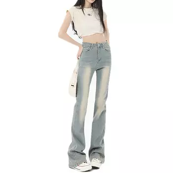 HELEH Джинсы женские винтажные пыльно-синие