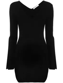 Helmut Lang платье мини в рубчик с разрезами, черный