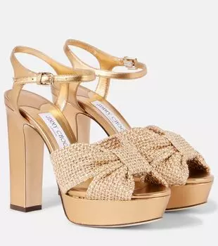 Хелоиза 120 кожаные сандалии на платформе Jimmy Choo, Gold/Gold