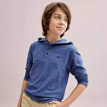 Хенли-топ Quiksilver в полоску с длинными рукавами и капюшоном для мальчиков 8–20 лет, синий