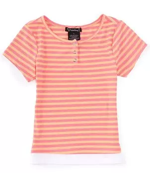 Хенли-топ в полоску с короткими рукавами Xtraordinary для больших девочек 7–16 лет, оранжевый
