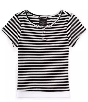Хенли-топ в полоску с короткими рукавами Xtraordinary для больших девочек 7–16 лет, черный