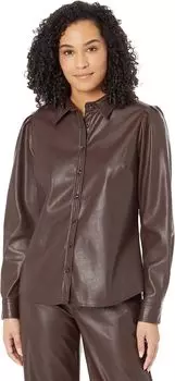 Henrietta — рубашка на пуговицах с длинными рукавами из искусственной кожи и плиссированными рукавами KUT from the Kloth, цвет Chocolate