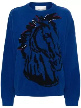 Henrik Vibskov жаккардовый джемпер с узором Horse Head, синий