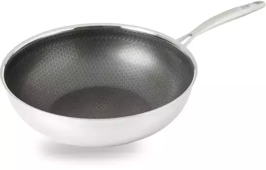 HENSSLERS Wok, нержавеющая сталь, (1 шт.), 3-слойный материал, сотовая структура и антипригарное покрытие, индукция 28 см + высота 12,5 см., цвет edelstahlfarben