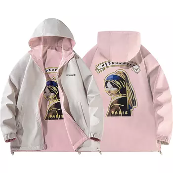 Hepburn Cat Куртка унисекс с изображением кота Хепберн, Розовый и Бежевый