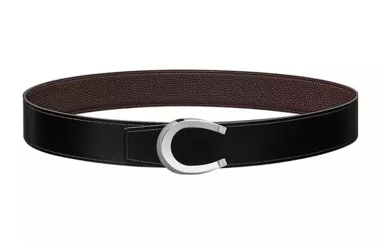 HERMES Двусторонний ремень из телячьей кожи Togo, черный/шоколадный, ширина 3,8 см