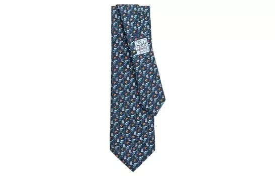 HERMES Галстук мужской синий