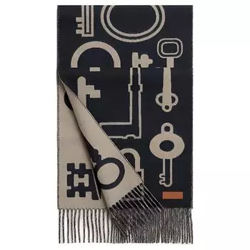 HERMES Кашемировые вязаный шарф унисекс темно-синего цвета