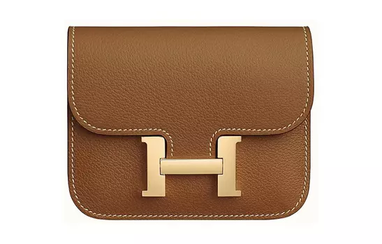 HERMES Кошельки Constance Slim Evercolor из телячьей кожи, держатели карт, поясная сумка, стандартные, женские, размер 37, золотисто-золотисто-коричневый