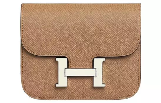 HERMES Кошелек Constance Slim Epsom из телячьей кожи, женский, поясная сумка, цвет молочный чай/кремовый, белый
