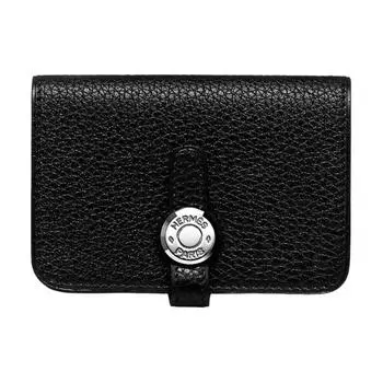 HERMES Кошелек Dogon Togo из телячьей кожи, держатель для карт, унисекс, черный, Noir