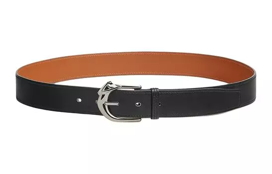 HERMES Мужской кожаный ремень с серебряной пряжкой, черный, ширина 3,3 см