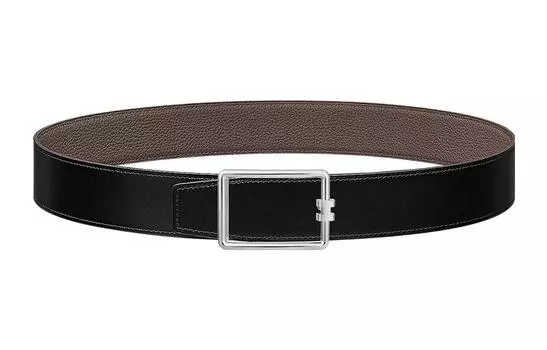 HERMES Мужской кожаный ремень Tube H, цвет черный/оловянно-серый