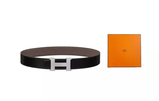 HERMES Мужской ремень из коровьей кожи, черный/серые, ширина: 3,8 см