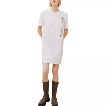 HERMES Платье с короткими рукавами женское серо-белое