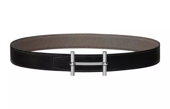 HERMES Ремень H D'Ancre Togo из телячьей кожи, двусторонний, женский, черный/оловянно-серый, ширина 3,2 см