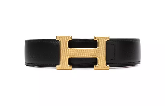 HERMES Ремень из коровьей кожи унисекс, коричневый/черный, ширина 3,2 см