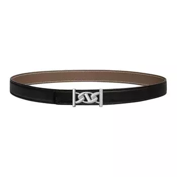 HERMES Ремень из металла, телячьей кожи и кожи с палладиевым покрытием, унисекс, черный/серый, ширина 2,4 см