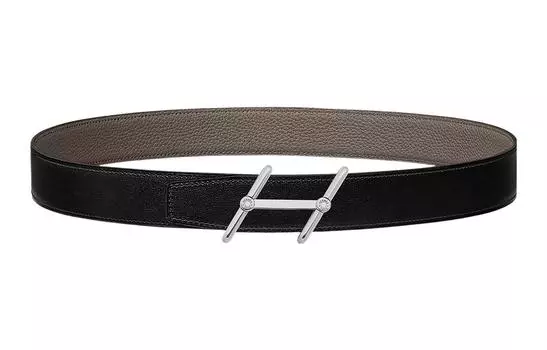 HERMES Ремень мужской черный из телячьей кожи Togo с серебряной пряжкой, элегантный, минималистичный, двухсторонний, ширина: 3,2 см