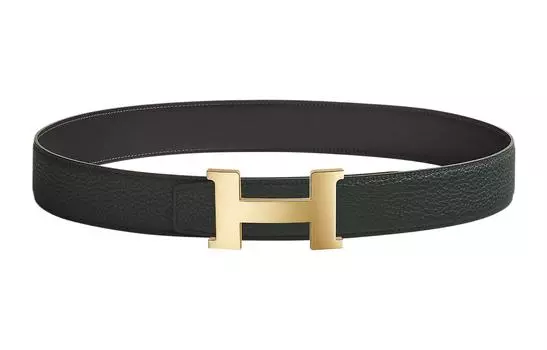 HERMES Ремень мужской черный с пряжкой из светло-золотой телячьей кожи Epsom, двусторонний, ширина 3,8 см