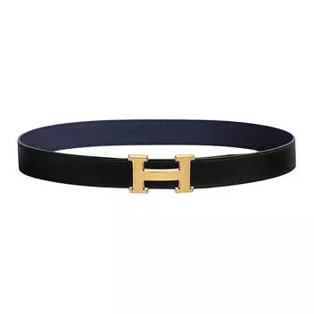 HERMES Ремень мужской из телячьей кожи, металлические, позолоченный, черный, ширина 3,2 см