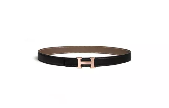 HERMES Ремень женский из телячьей кожи, черный, ширина 2,4 см