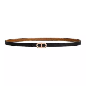 HERMES Ремень женский из телячьей кожи, черно-коричневый, ширина 1,3 см