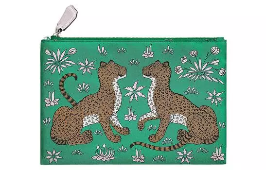 HERMES Шелковая косметичка Silky Pocket для женщин, мятно-зеленая/коричневая крафт-бумага/светло-фиолетовая