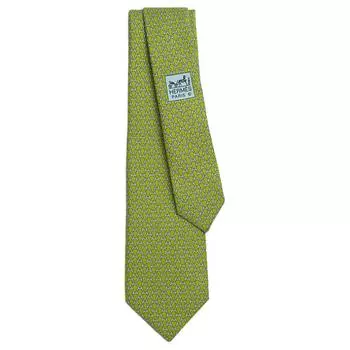 HERMES Шелковый галстук мужской желто-зеленый