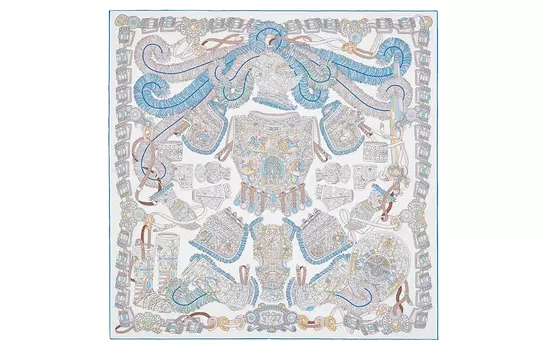 HERMES Шелковый шарф унисекс синего цвета