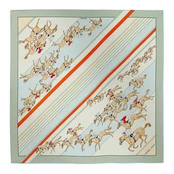 HERMES Шелковый шарф унисекс, зеленый/синие/оранжевый